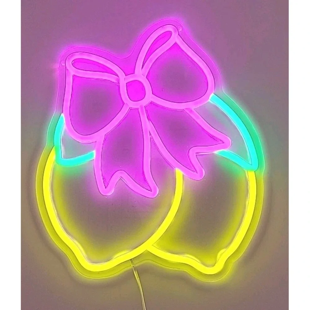 NIB Lemons With Bow Neon Sign for Wall or Room Art Decoration Dimmable LED USB
